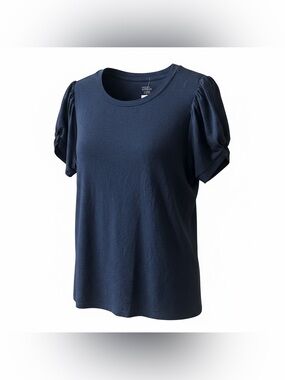 Market & Spruce Bubble Sleeve Blouse Size Large Navy Rayon NWT